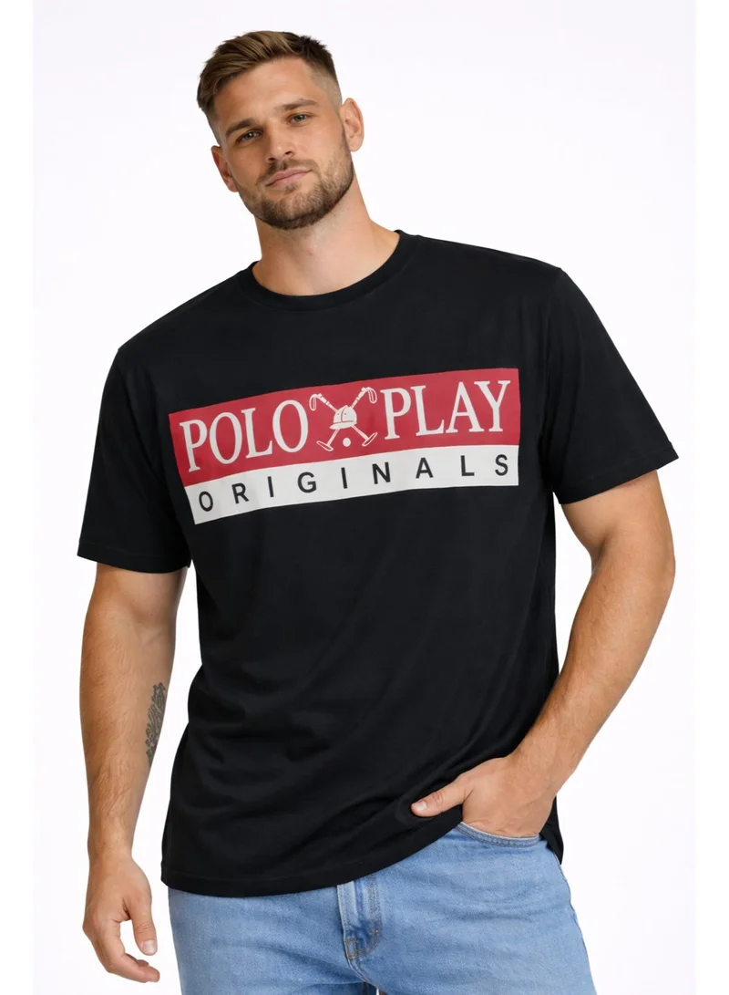 لعب البولو تيشيرت رجالي مطبوع - أسود